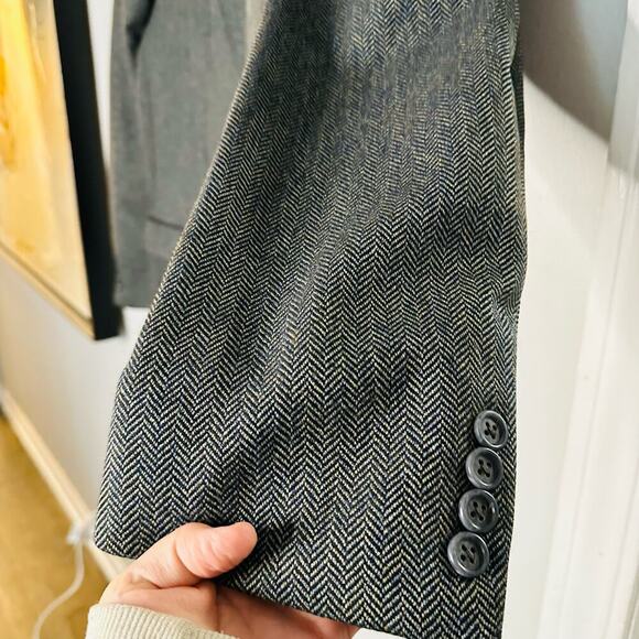BURBERRY London Mens Gray Herringbone 44 Long Wool Silk Blend Blazer Size 44 - Picture 4 of 14